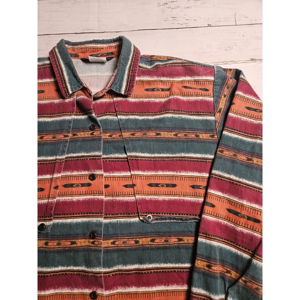 Roper Vintage Southwestern Aztec Stripe Button‎ Down Shirt Womens Large 90s USA